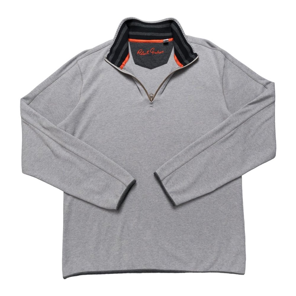 Robert Graham 1/4 Zip Pullover Sweatshirt Mens Size Medium Gray Mock Neck